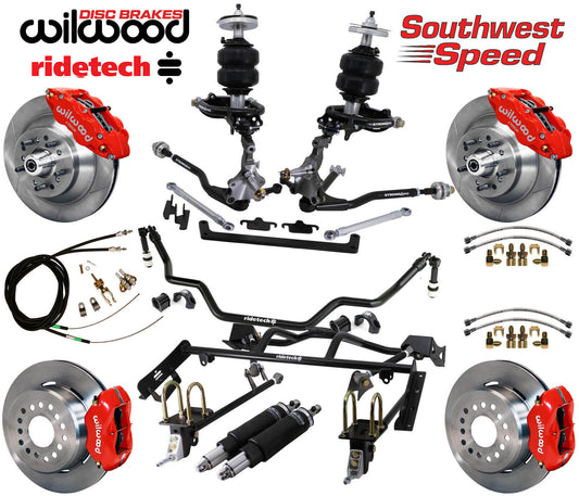 AIR RIDE & 4-LINK SYSTEM,ARMS,WILWOOD 13/12" BRAKES,RED CALIPERS,64-66 MUSTANG