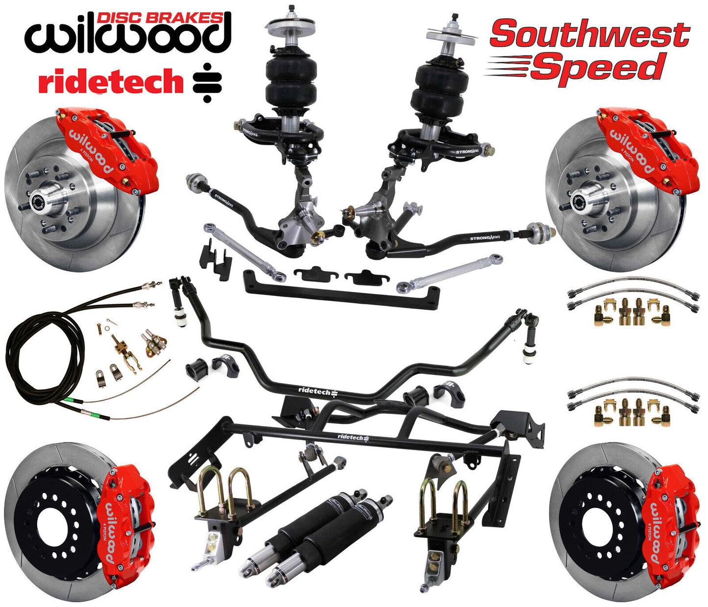 AIR RIDE & 4-LINK SYSTEM,ARMS,WILWOOD 13" BRAKES,RED CALIPERS,64-66 MUSTANG