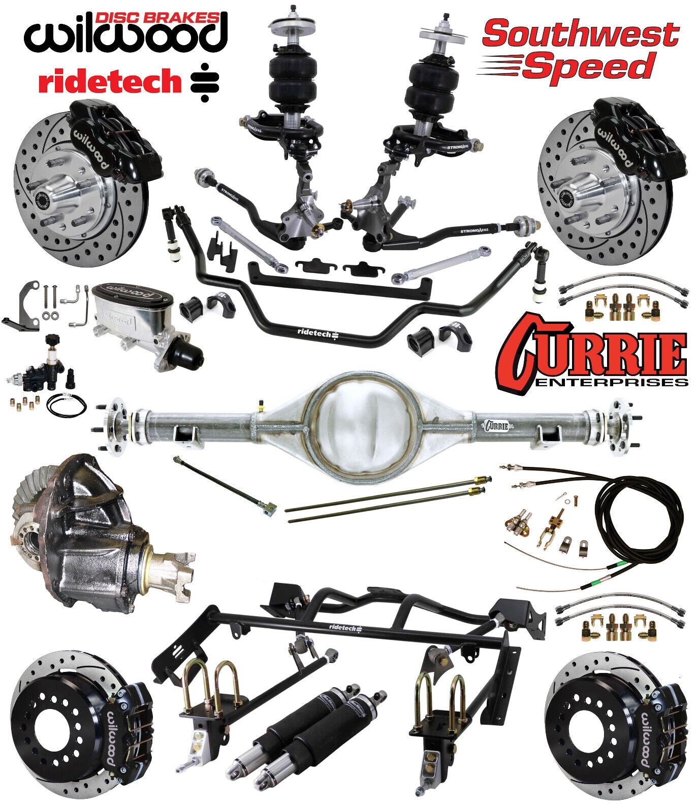 AIR RIDE & 4-LINK SYSTEM,CURRIE REAR END,WILWOOD 11" DRILLED BRAKES,BLACK,64-66