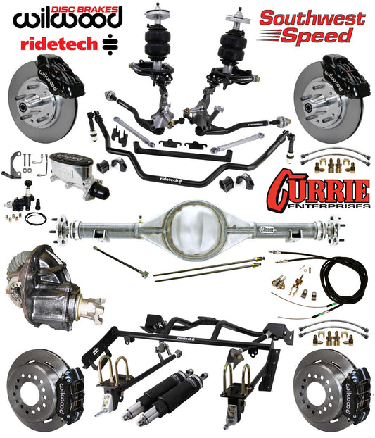 AIR RIDE & 4-LINK SYSTEM,CURRIE REAR END,WILWOOD 11" BRAKES,BLACK,64-66 MUSTANG