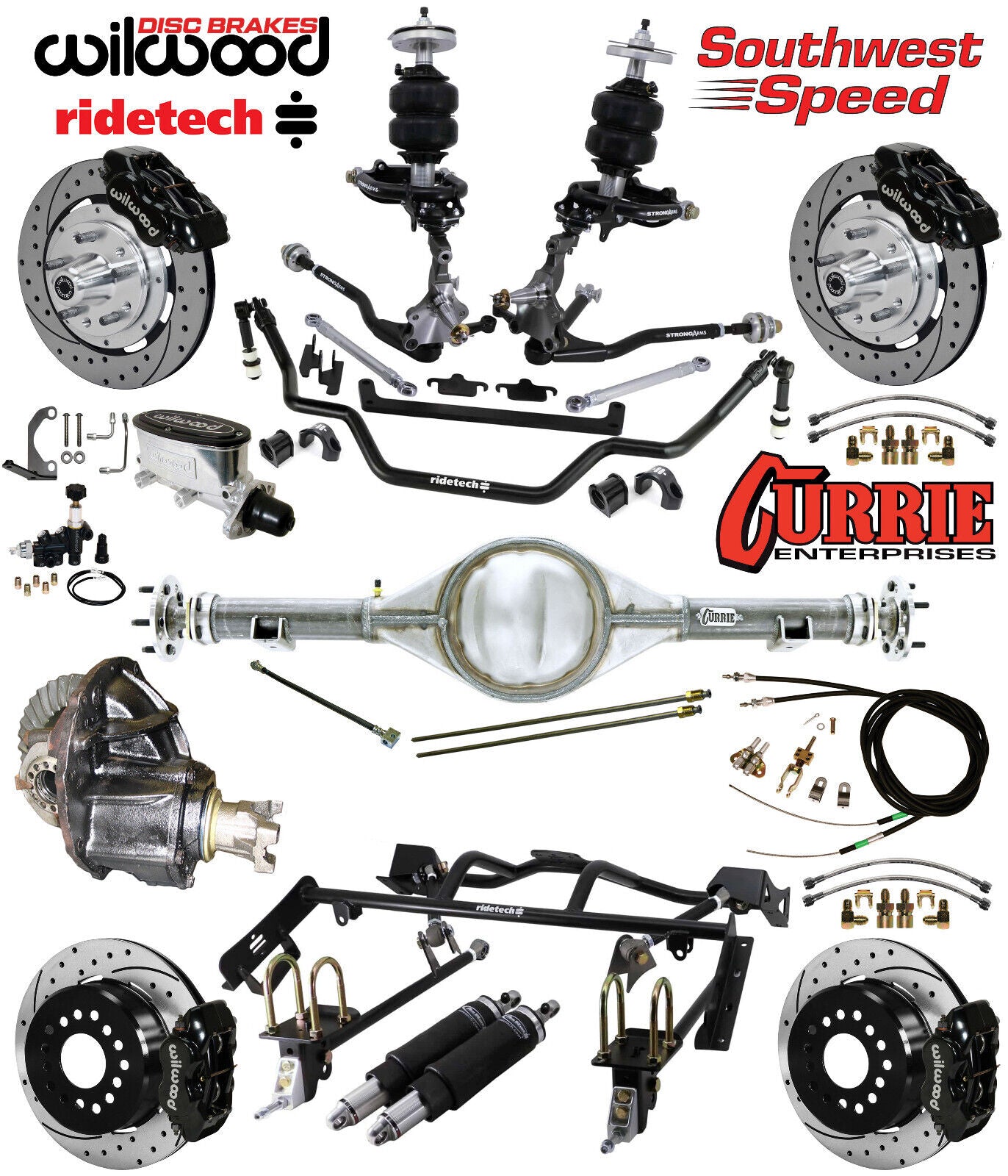AIR RIDE & 4-LINK SYSTEM,CURRIE REAR END,WILWOOD 12" DRILLED BRAKES,BLACK,64-66