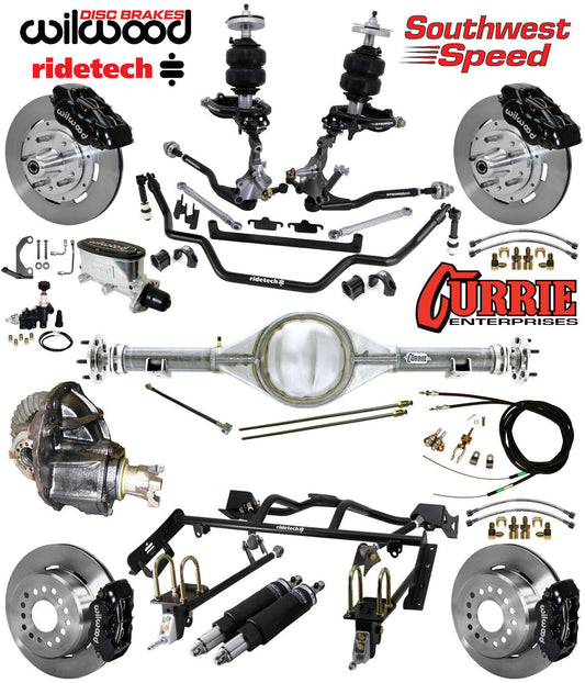 AIR RIDE & 4-LINK SYSTEM,CURRIE REAR END,WILWOOD 12" BRAKES,BLACK,64-66 MUSTANG