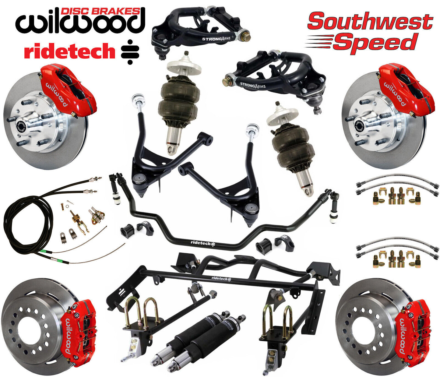 AIR RIDE & 4-LINK SYSTEM,ARMS,WILWOOD 11" BRAKES,RED CALIPERS,67-70 MUSTANG