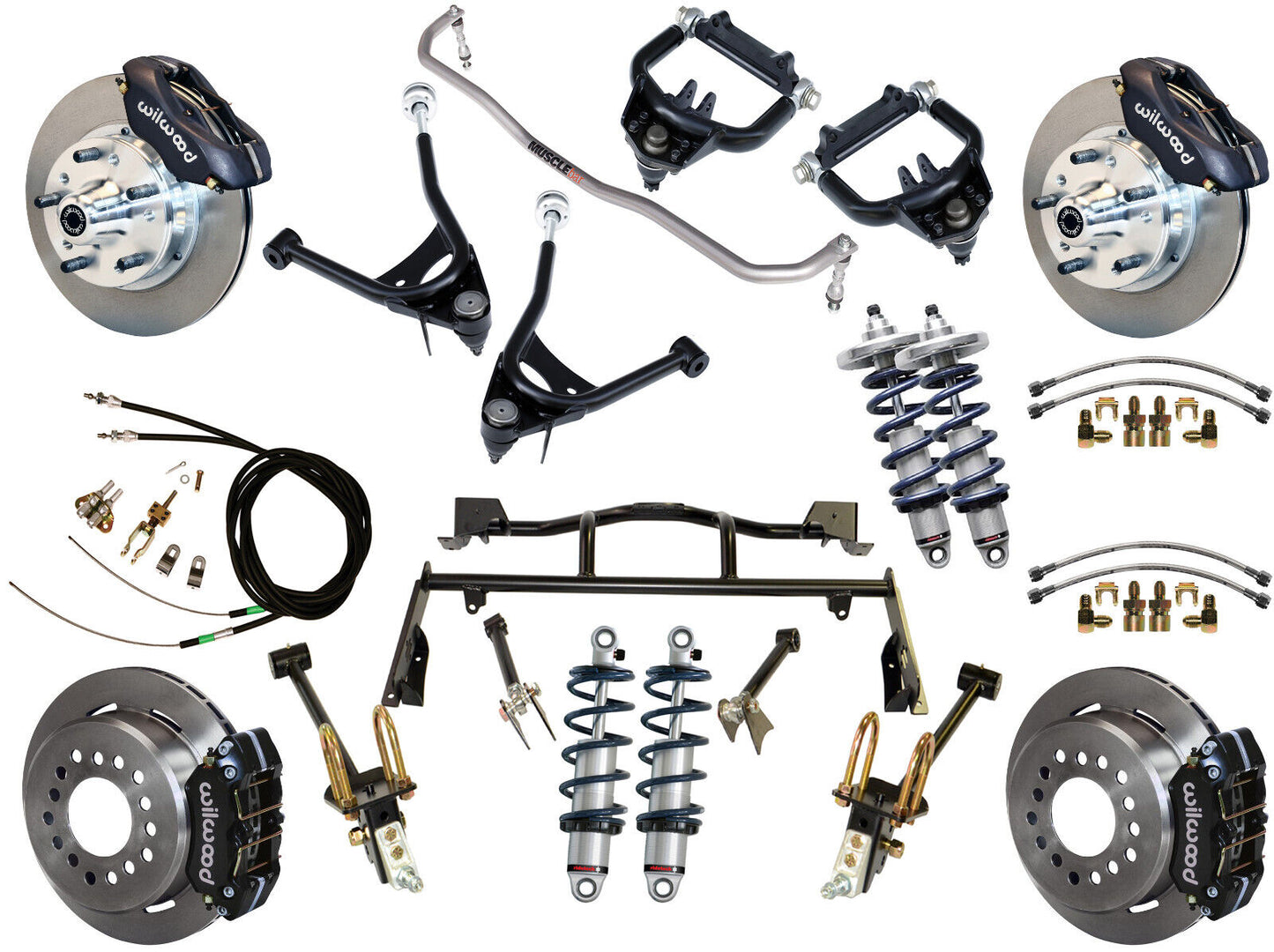 AIR RIDE & 4-LINK SYSTEM,ARMS,WILWOOD 11" BRAKES,BLACK CALIPERS,67-70 MUSTANG