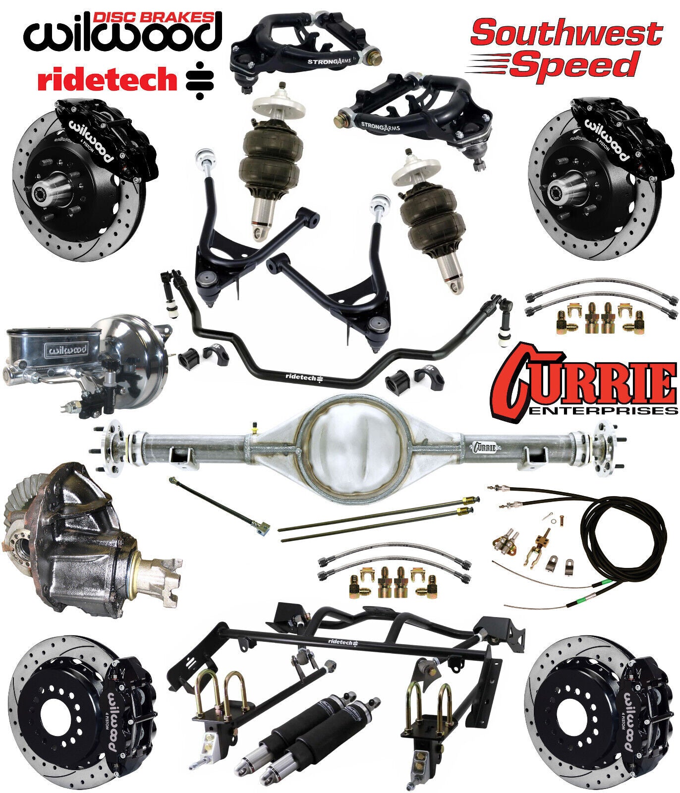 AIR RIDE & 4-LINK SYSTEM,CURRIE REAR END,WILWOOD 13" DRILLED BRAKES,BLACK,67-70