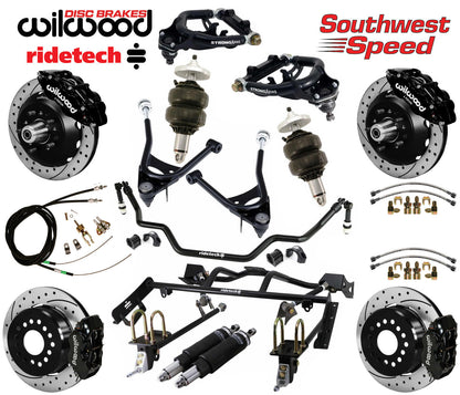 AIR RIDE & 4-LINK SYSTEM,ARMS,WILWOOD 13/12" DRILLED BRAKES,BLACK CALIPERS,67-70