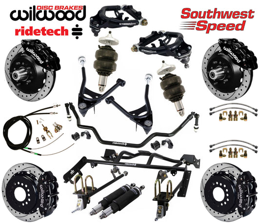 AIR RIDE & 4-LINK SYSTEM,ARMS,WILWOOD 13" DRILLED BRAKES,BLACK CALIPERS,67-70