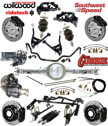 AIR RIDE & 4-LINK SYSTEM,CURRIE REAR END,WILWOOD 12" DRILLED BRAKES,BLACK,67-70