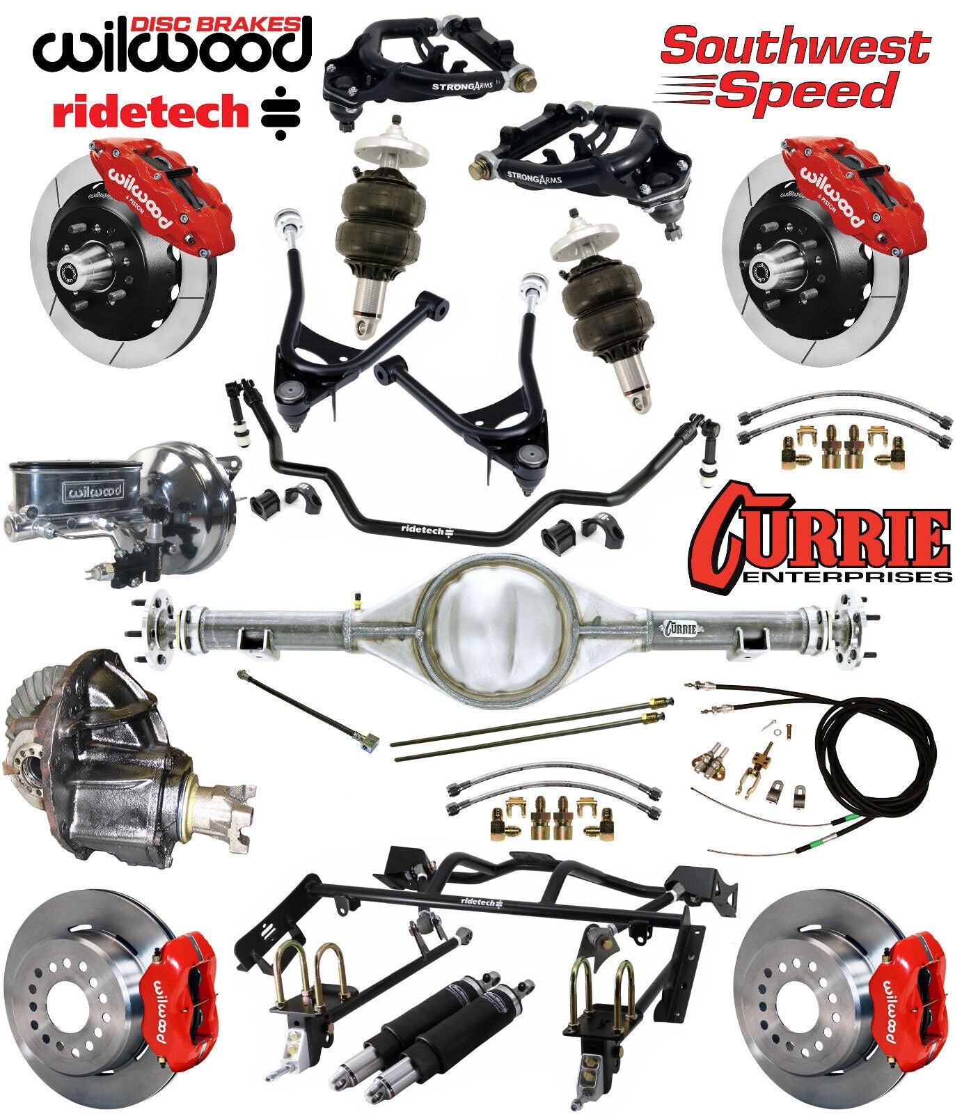AIR RIDE & 4-LINK SYSTEM,CURRIE REAR END,WILWOOD 13"/12" BRAKES,RED,67-70 COUGAR