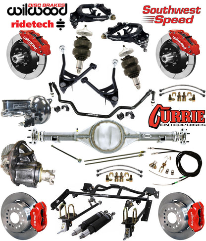 AIR RIDE & 4-LINK SYSTEM,CURRIE REAR END,WILWOOD 13"/12" BRAKES,RED,67-70 COUGAR