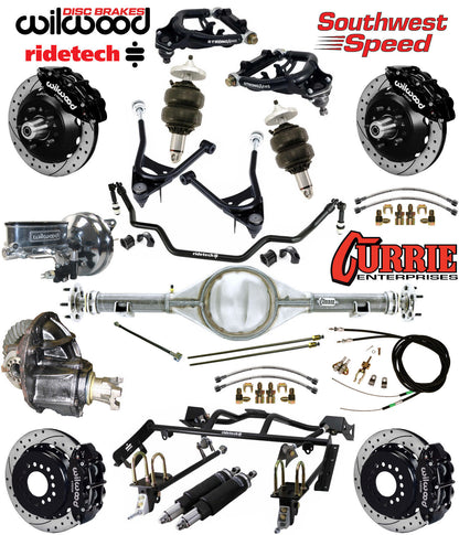 AIR RIDE & 4-LINK SYSTEM,CURRIE REAR END,WILWOOD 13" DRILLED BRAKES,BLACK,67-70