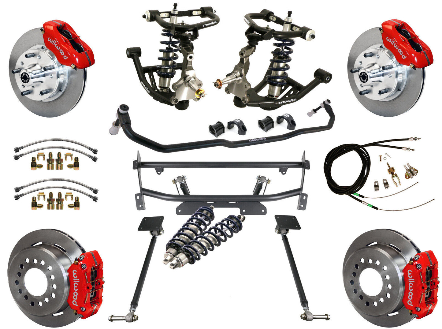 COILOVER & 4-LINK SYSTEM,WILWOOD 11" BRAKES,RED CALIPERS,68-74 NOVA