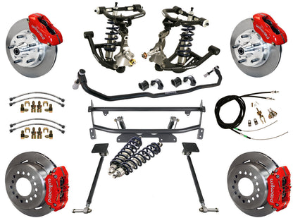 COILOVER & 4-LINK SYSTEM,WILWOOD 11" BRAKES,RED CALIPERS,68-74 NOVA