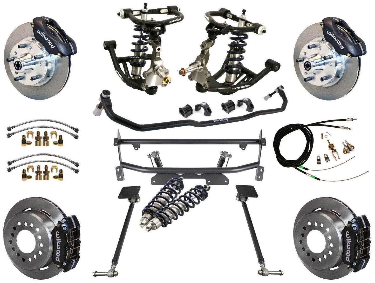 COILOVER & 4-LINK SYSTEM,WILWOOD 11" BRAKES,BLACK CALIPERS,68-74 NOVA