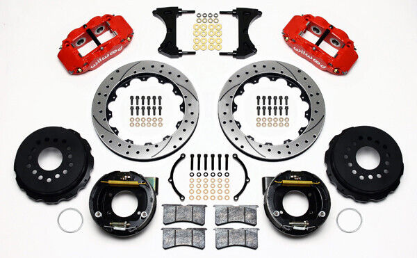 COILOVER & 4-LINK SYSTEM,WILWOOD 13" DRILLED BRAKES,RED CALIPERS,68-74 NOVA