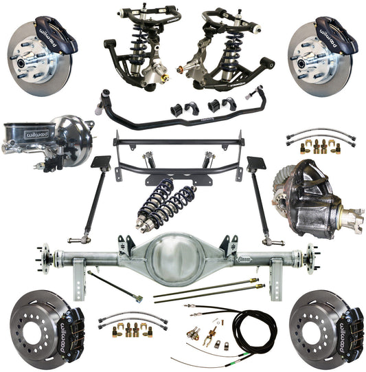 COILOVER & 4-LINK SYSTEM,CURRIE REAR END,WILWOOD 11" BRAKES,BLACK,68-74 NOVA