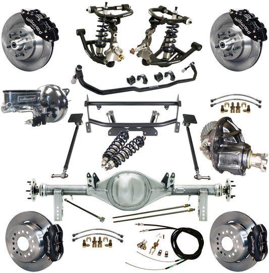 COILOVER & 4-LINK SYSTEM,CURRIE REAR END,WILWOOD 13"/12" BRAKES,BLACK,68-74 NOVA
