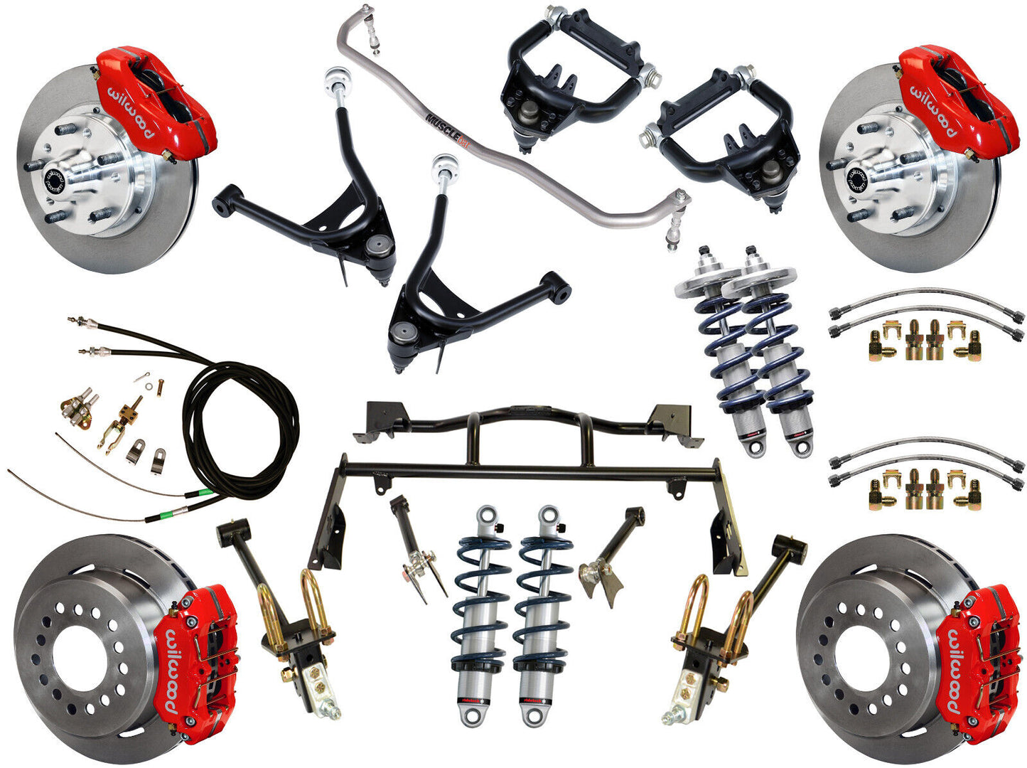 COILOVER & 4-LINK SYSTEM,ARMS,WILWOOD 11" BRAKES,RED CALIPERS,67-70 COUGAR
