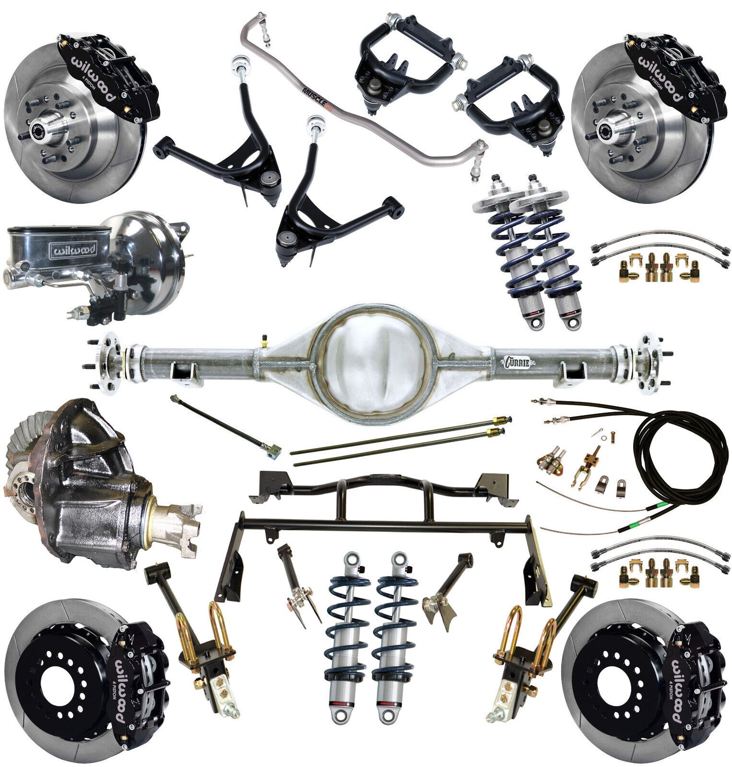 COILOVER & 4-LINK SYSTEM,CURRIE REAR END,WILWOOD 13" BRAKES,BLACK,67-70 COUGAR