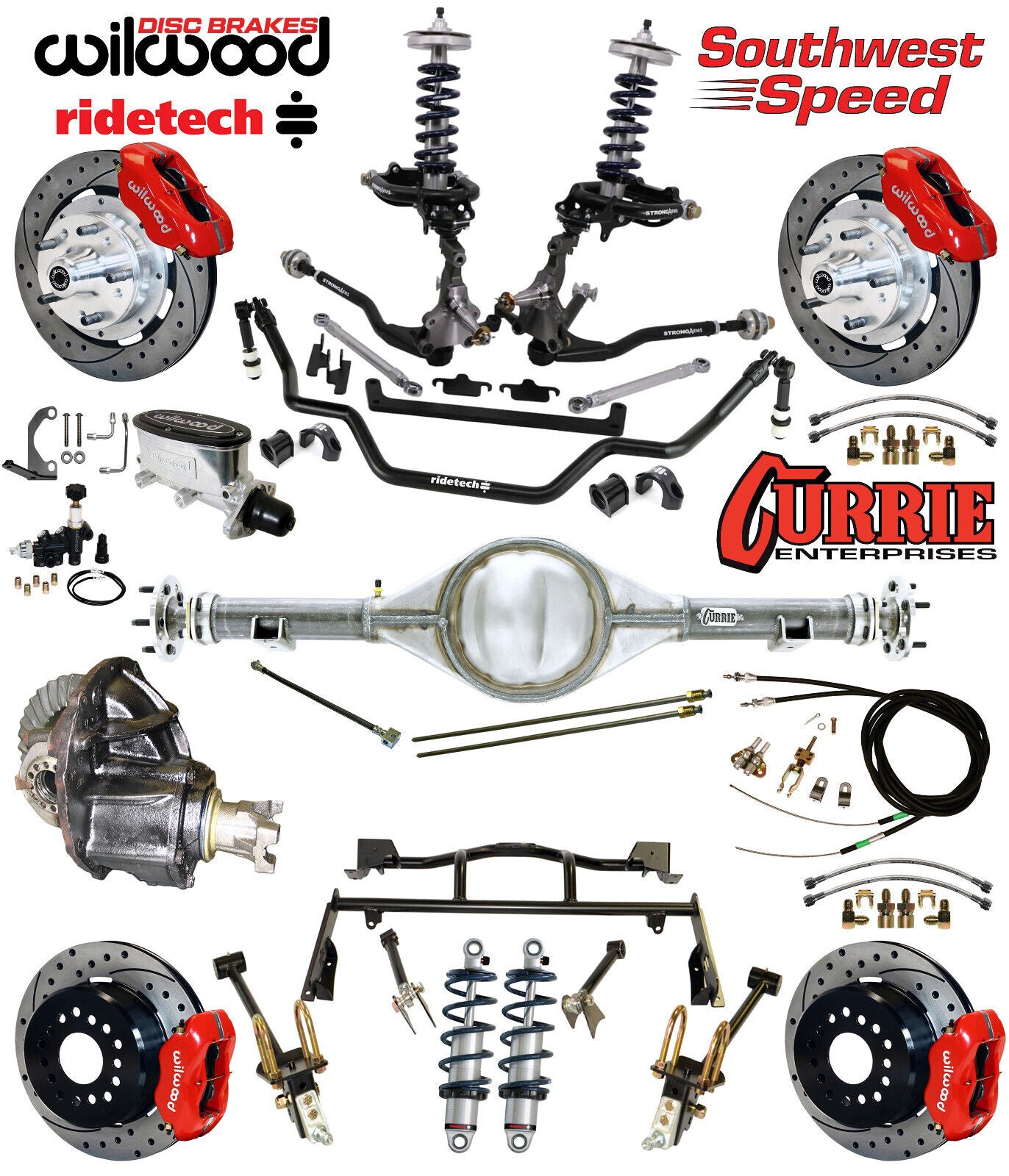COILOVER & 4-LINK SYSTEM,CURRIE REAR END,WILWOOD 12" DRILLED BRAKES,BLACK,64-66