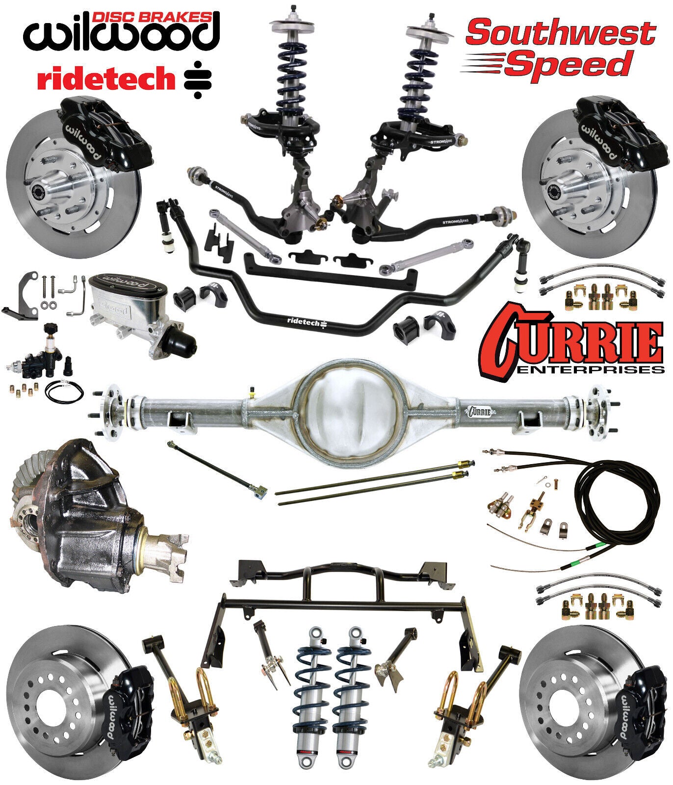 COILOVER & 4-LINK SYSTEM,CURRIE REAR END,WILWOOD 12" BRAKES,BLACK,64-66 MUSTANG