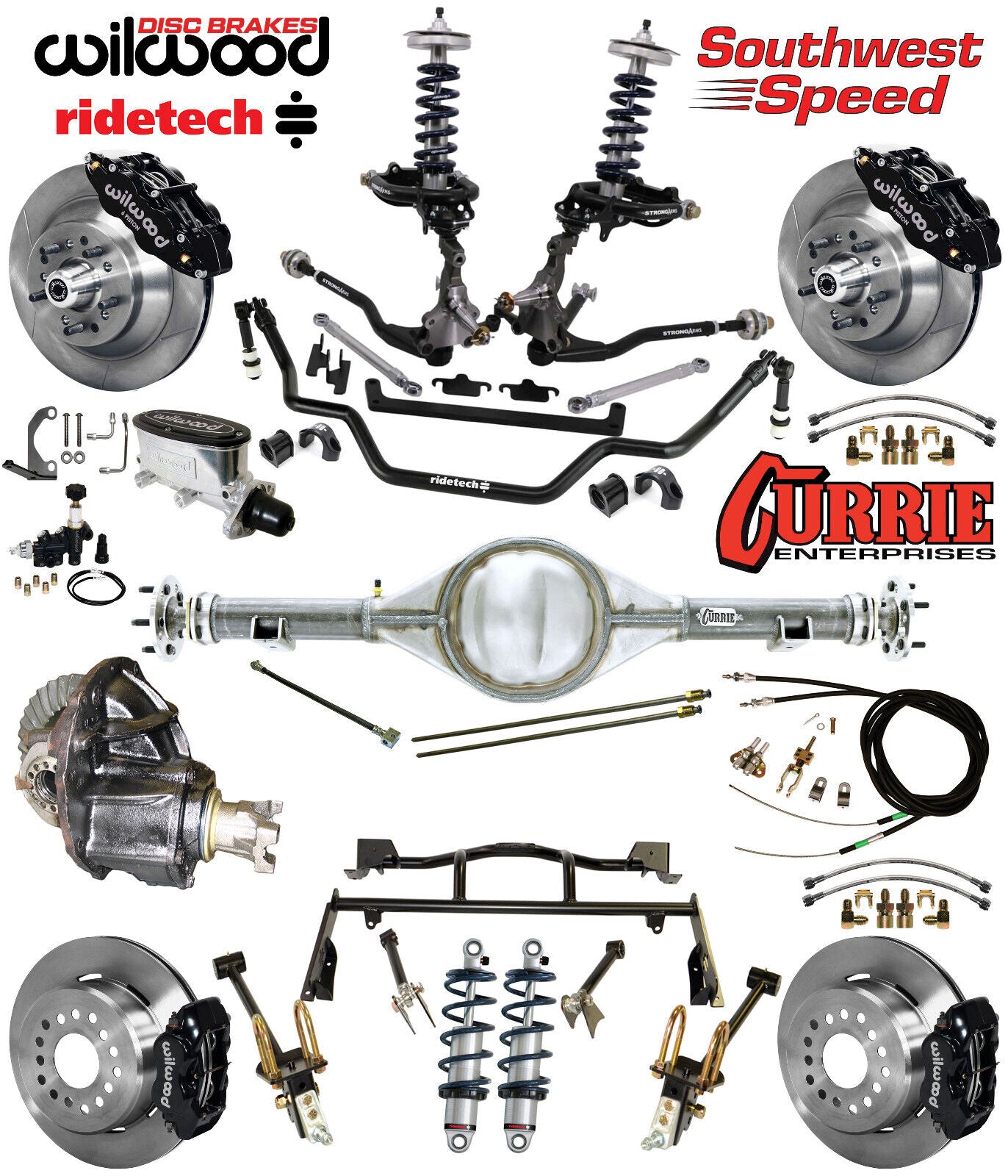 COILOVER & 4-LINK SYSTEM,CURRIE REAR END,WILWOOD 13"/12" BRAKES,BLACK,64-66 FORD