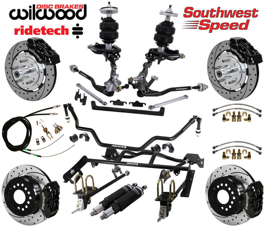 AIR RIDE & 4-LINK SYSTEM,ARMS,WILWOOD 12" DRILLED BRAKES,BLACK CALIPERS,64-66
