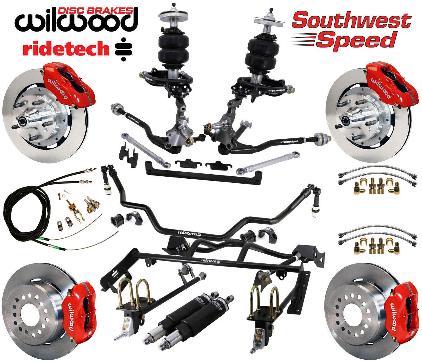 AIR RIDE & 4-LINK SYSTEM,ARMS,WILWOOD 12" BRAKES,RED CALIPERS,64-66 MUSTANG