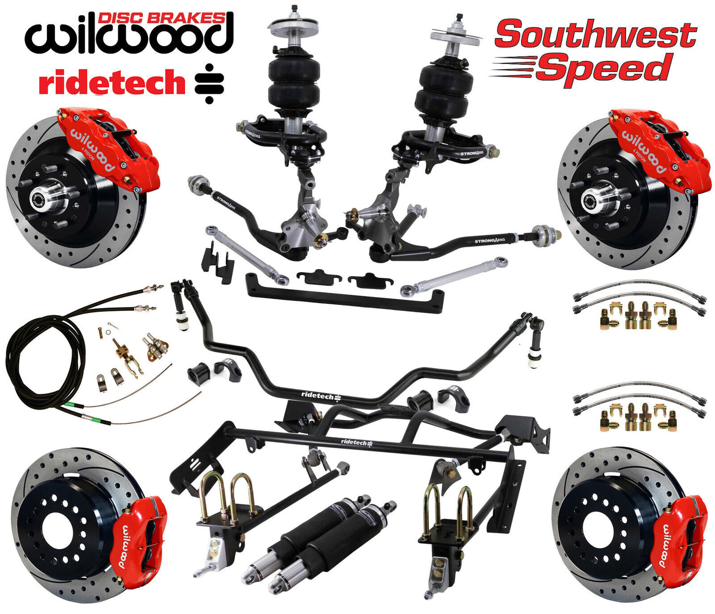 AIR RIDE & 4-LINK SYSTEM,ARMS,WILWOOD 13/12" DRILLED BRAKES,RED CALIPERS,64-66