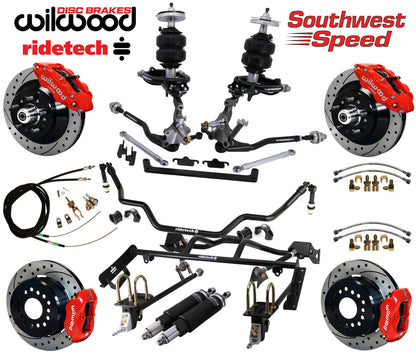 AIR RIDE & 4-LINK SYSTEM,ARMS,WILWOOD 13/12" DRILLED BRAKES,RED CALIPERS,64-66