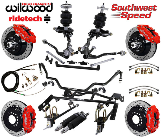 AIR RIDE & 4-LINK SYSTEM,ARMS,WILWOOD 13" DRILLED BRAKES,RED CALIPERS,64-66 FORD