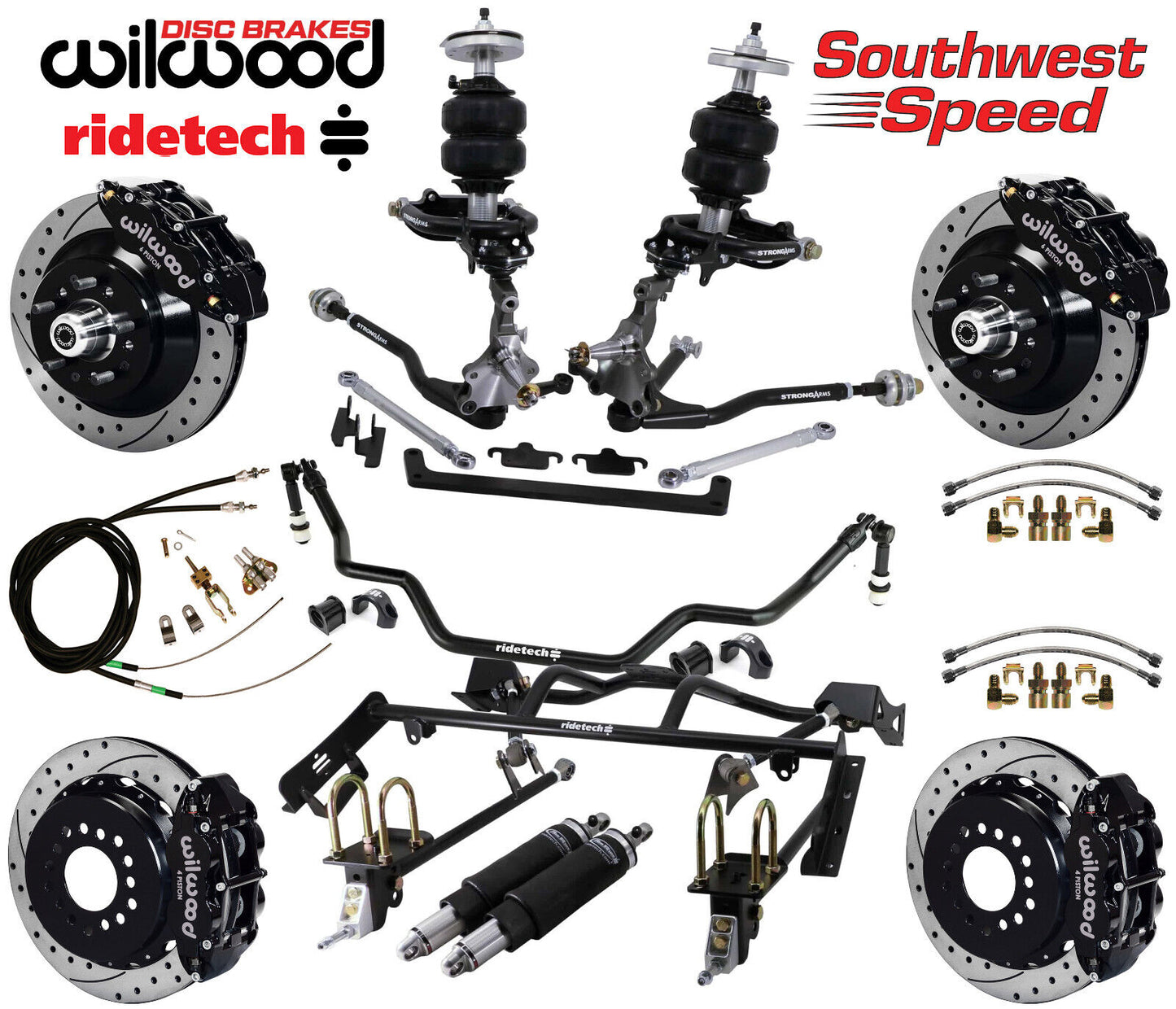 AIR RIDE & 4-LINK SYSTEM,ARMS,WILWOOD 13" DRILLED BRAKES,BLACK CALIPERS,64-66