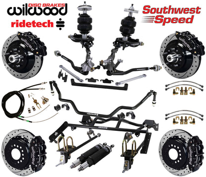 AIR RIDE & 4-LINK SYSTEM,ARMS,WILWOOD 13" DRILLED BRAKES,BLACK CALIPERS,64-66
