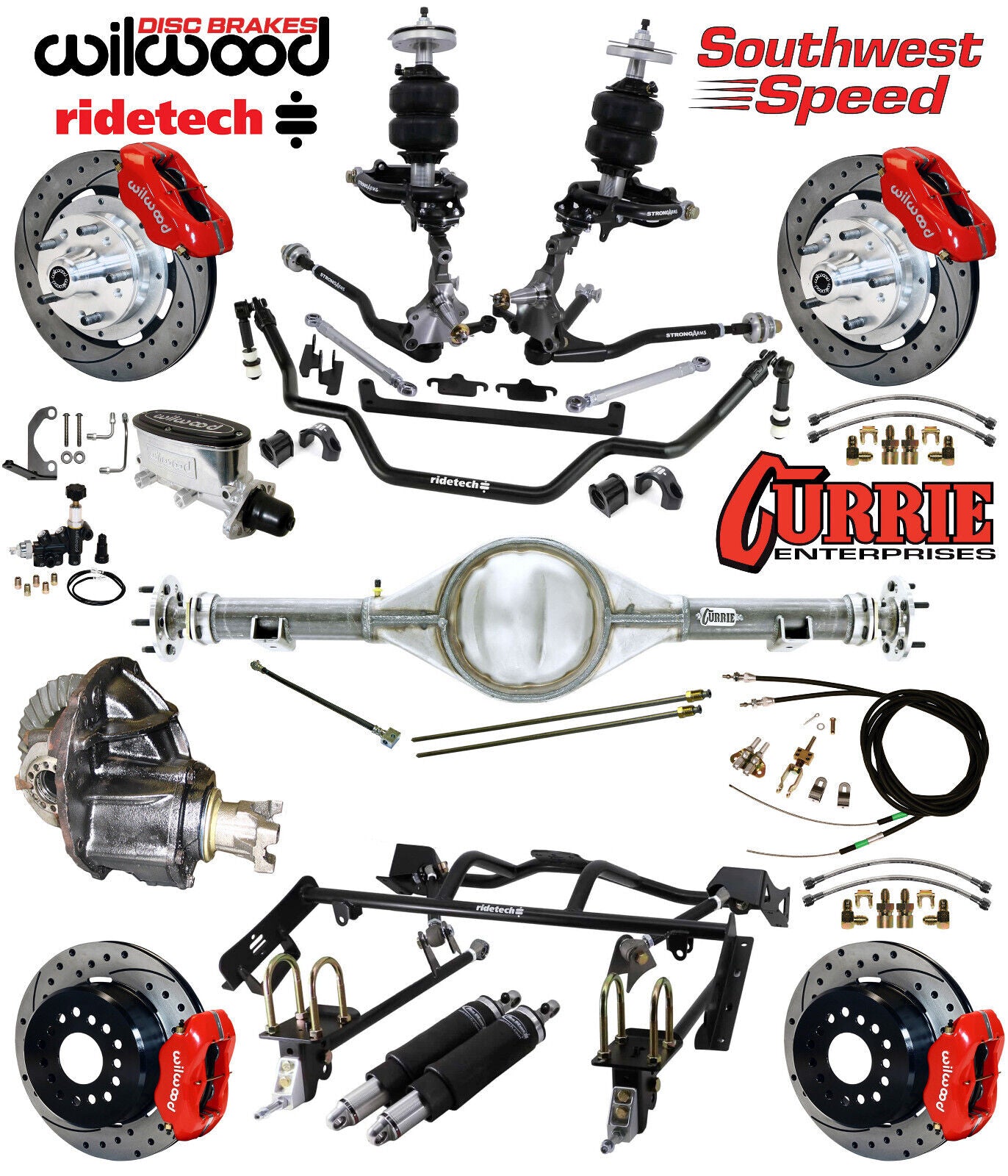 AIR RIDE & 4-LINK SYSTEM,CURRIE REAR END,WILWOOD 12" DRILLED BRAKES,BLACK,64-66