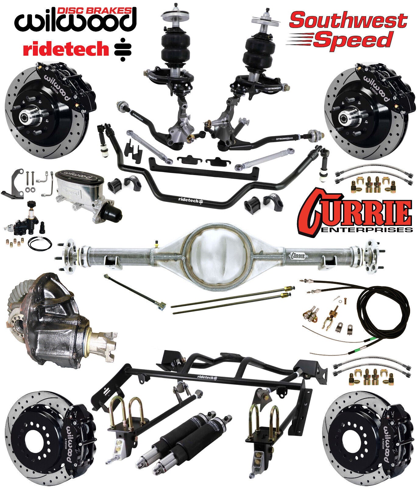 AIR RIDE & 4-LINK SYSTEM,CURRIE REAR END,WILWOOD 13" DRILLED BRAKES,BLACK,64-66