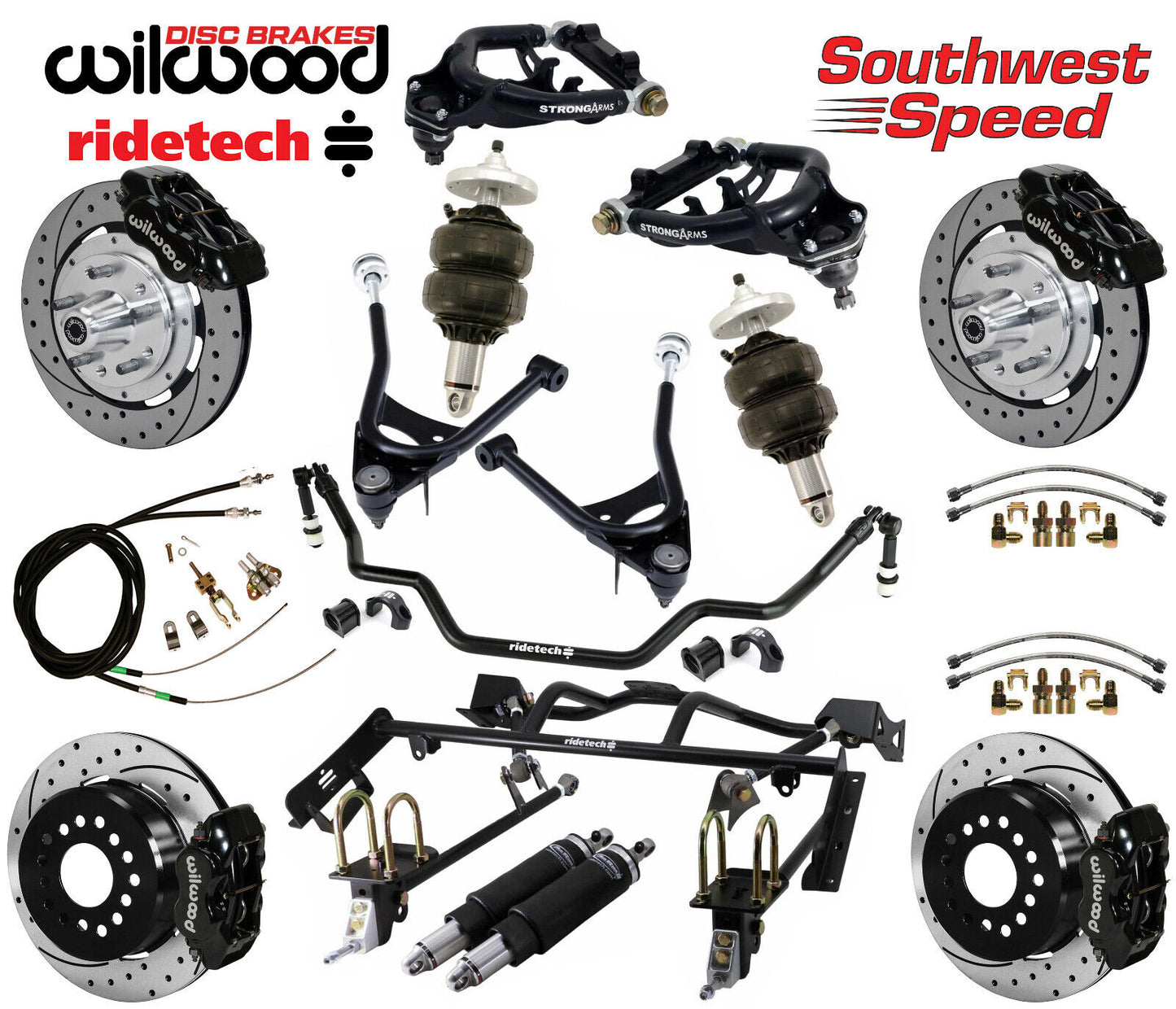 AIR RIDE & 4-LINK SYSTEM,ARMS,WILWOOD 12" DRILLED BRAKES,BLACK CALIPERS,67-70
