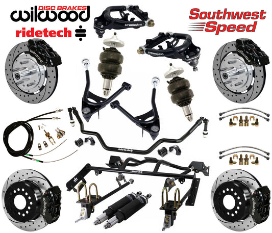 AIR RIDE & 4-LINK SYSTEM,ARMS,WILWOOD 12" DRILLED BRAKES,BLACK CALIPERS,67-70