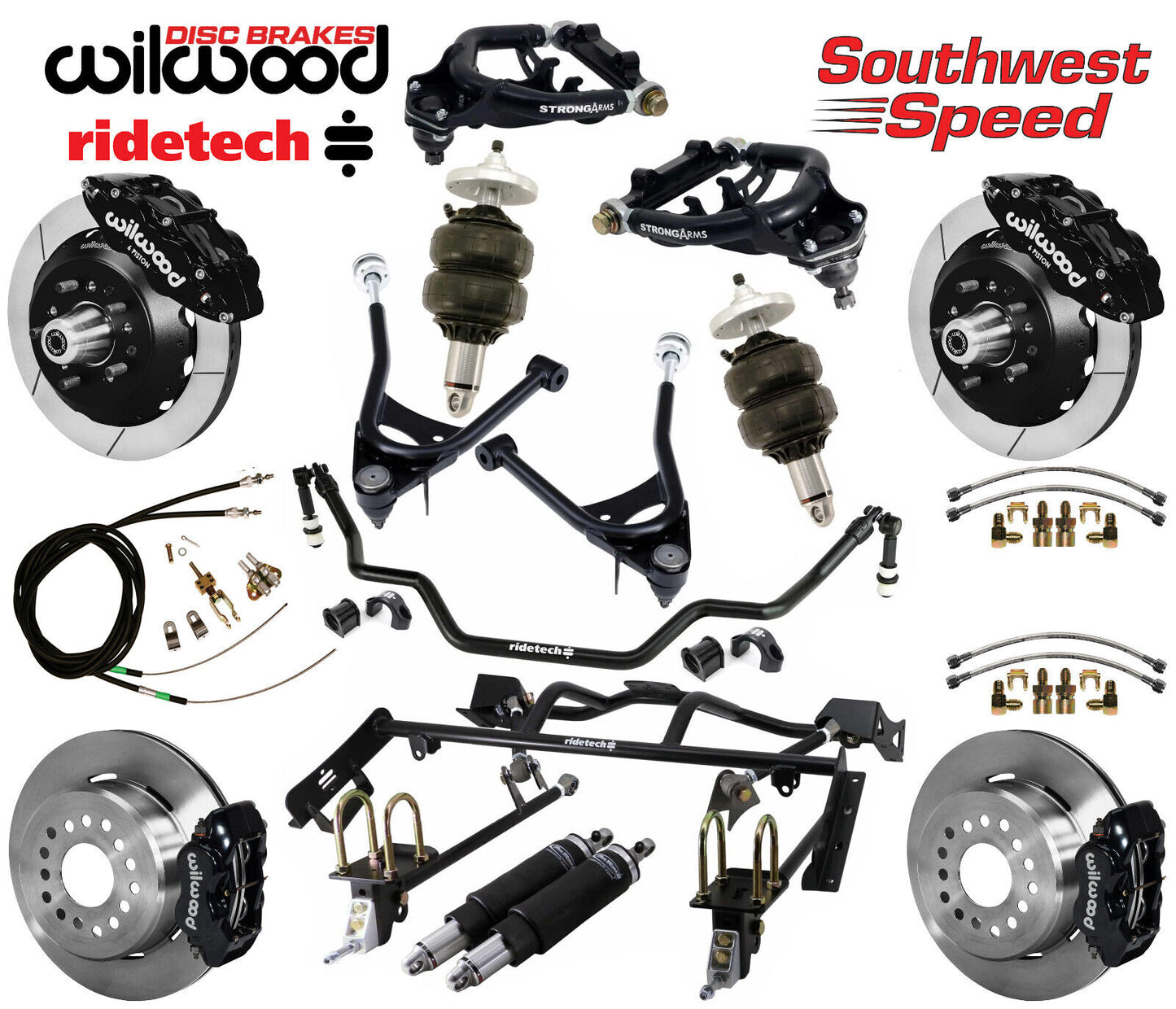 AIR RIDE & 4-LINK SYSTEM,ARMS,WILWOOD 13/12" BRAKES,BLACK CALIPERS,67-70 MUSTANG