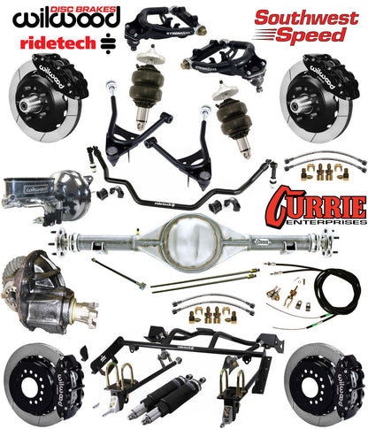 AIR RIDE & 4-LINK SYSTEM,CURRIE REAR END,WILWOOD 13" BRAKES,BLACK,67-70 MUSTANG