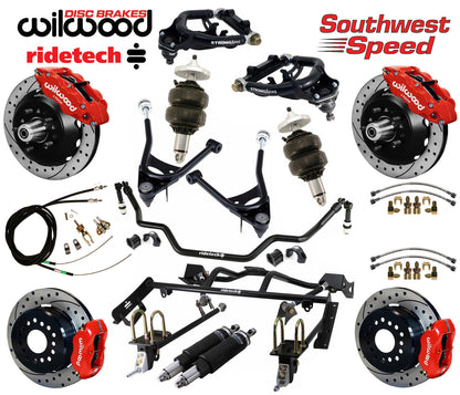 AIR RIDE & 4-LINK SYSTEM,ARMS,WILWOOD 13/12" DRILLED BRAKES,RED CALIPERS,67-70