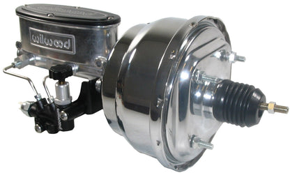 POWER BRAKE BOOSTER,CHROME,8" DUAL, & WILWOOD POLISH MASTER CYLINDER,PROP VALVE