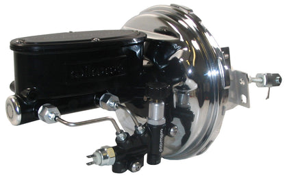 POWER BRAKE BOOSTER,CHROME,& WILWOOD BLACK MASTER CYLINDER,VALVE,64-66 GM A-BODY