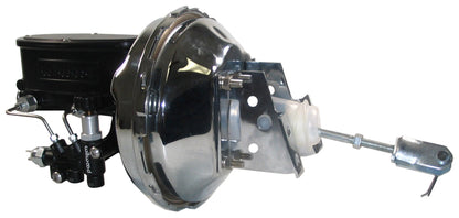 POWER BRAKE BOOSTER,CHROME,WILWOOD BLACK MASTER CYLINDER,67-74 GM A,F, & X-BODY