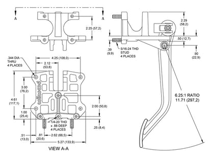 DUAL BRAKE PEDAL,REVERSE MOUNT,LONG