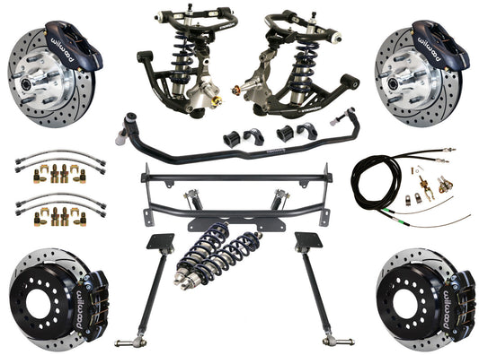 COILOVER & 4-LINK SYSTEM,WILWOOD 11" DRILLED BRAKES,BLACK CALIPERS,68-74 NOVA