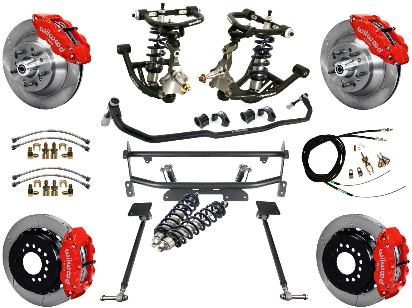 COILOVER & 4-LINK SYSTEM,WILWOOD 13" BRAKES,RED CALIPERS,68-74 NOVA