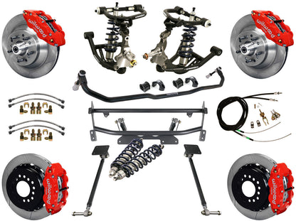 COILOVER & 4-LINK SYSTEM,WILWOOD 13" BRAKES,RED CALIPERS,68-74 NOVA