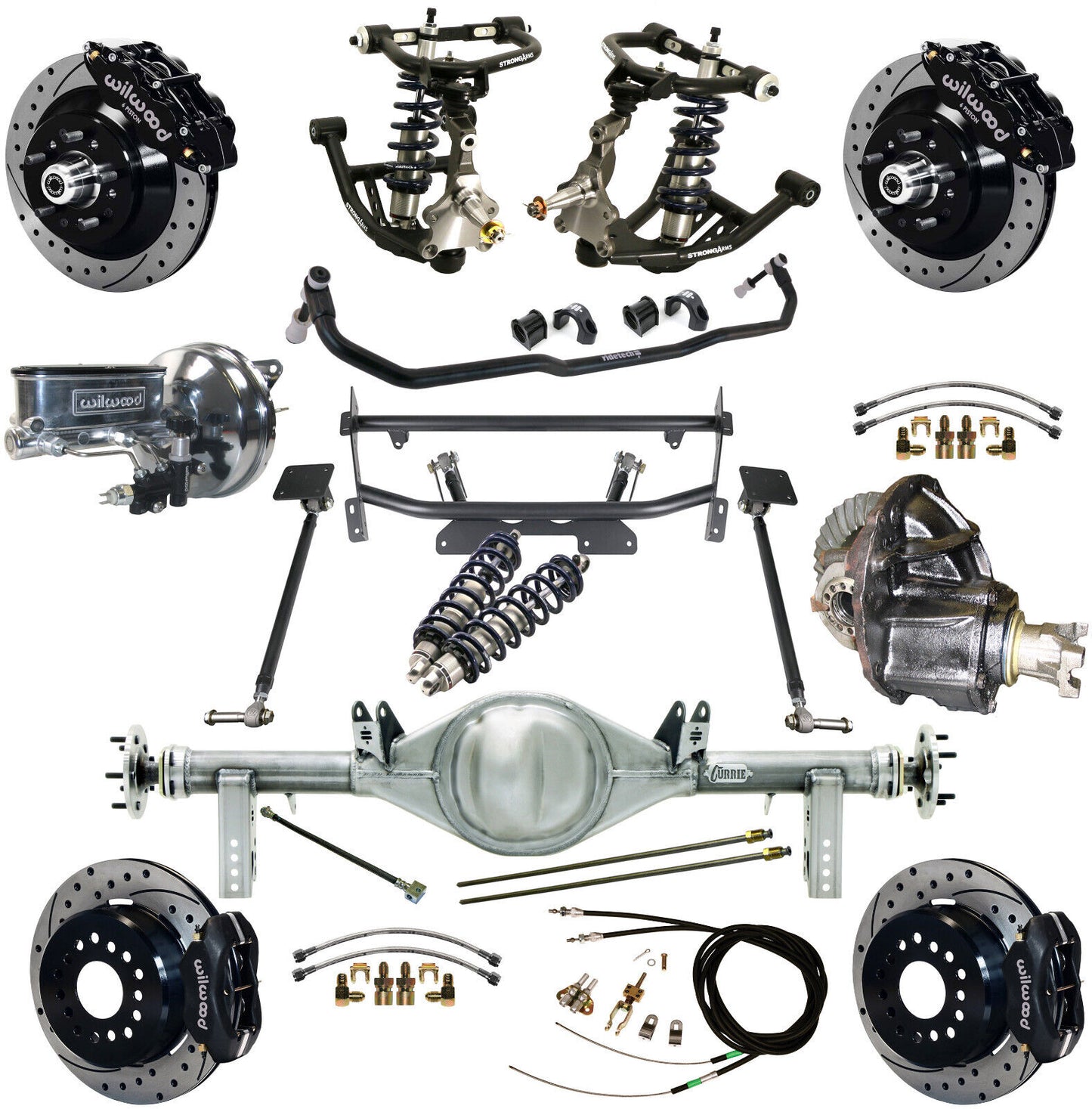 COILOVER & 4-LINK SYSTEM,CURRIE REAR END,WILWOOD 13"/12" DRILL,BLACK,68-74 NOVA