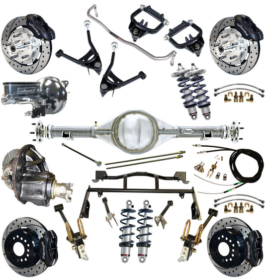 COILOVER & 4-LINK SYSTEM,CURRIE REAR END,WILWOOD 12" DRILLED BRAKES,BLACK,67-70