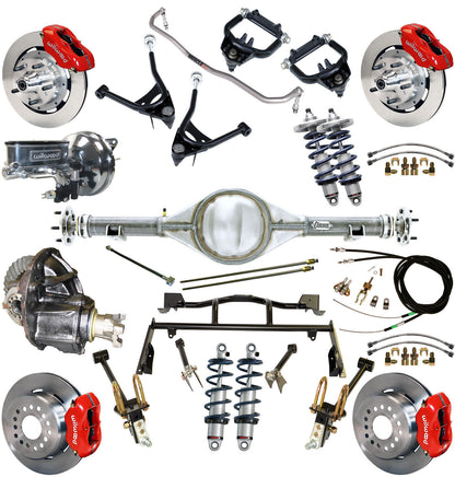 COILOVER & 4-LINK SYSTEM,CURRIE REAR END,WILWOOD 12" BRAKES,RED,67-70 COUGAR